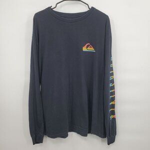 Quiksilver Logo Regular Fit Long Sleeve Top Crewneck Cotton XL Men Black Multi